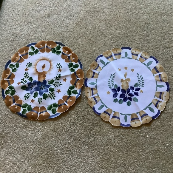 Two 14” Round Holiday Doily/Placemat/Dresser Scarf - Picture 1 of 16
